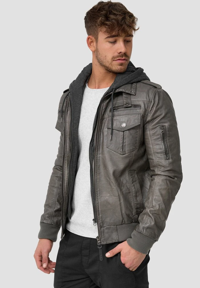 Sortie ⌛ INDICODE JEANS AARON - Veste En Similicuir - Dark Grey 🔔 – Image 3
