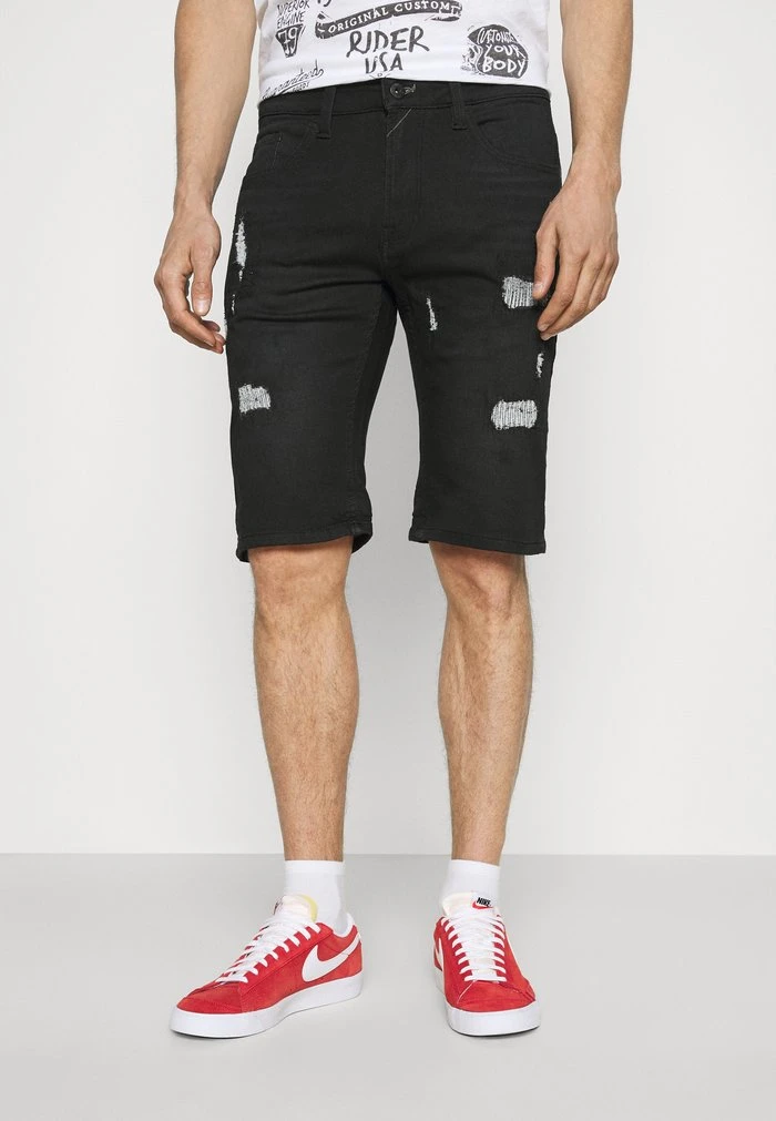 Le moins cher ⭐ INDICODE 🧨 JEANS COMMERCIAL KEN HOLES - Short En Jean - Black 👏