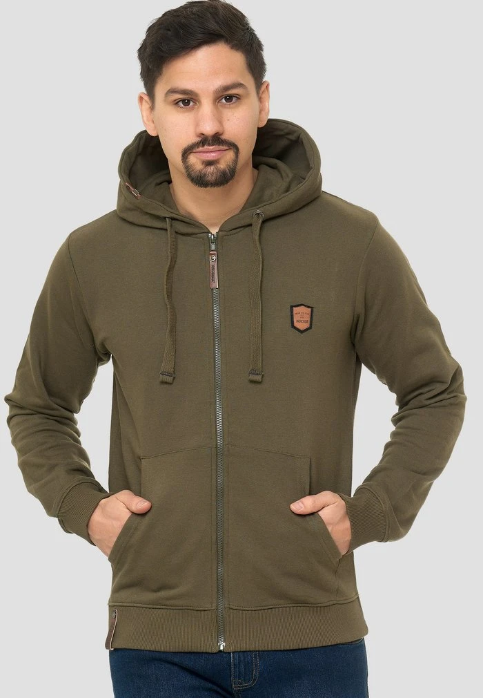 Meilleure affaire ✔️ INDICODE 🎉 JEANS Sweat à Capuche Zippé - Army ❤️