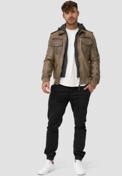 Sortie 🌟 INDICODE JEANS AARON - Veste En Similicuir - Beige 🛒